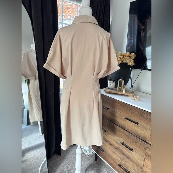 Beige Button-Up Midi Dress - Picture 3 of 4